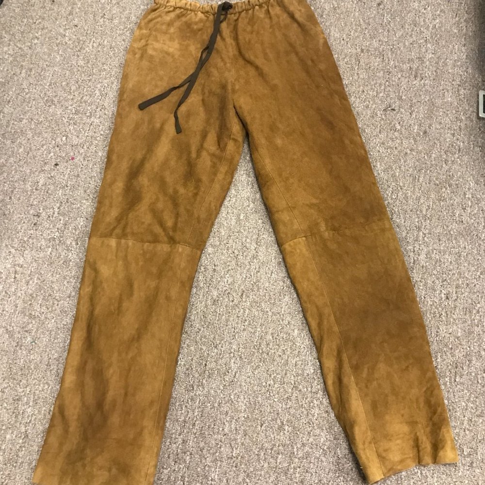 Savannah Studio caramel suede drawstring pants Vintage lined L stretch waist